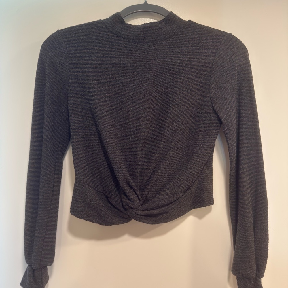 Women's Black and Gray Striped Long Sleeve Top Small